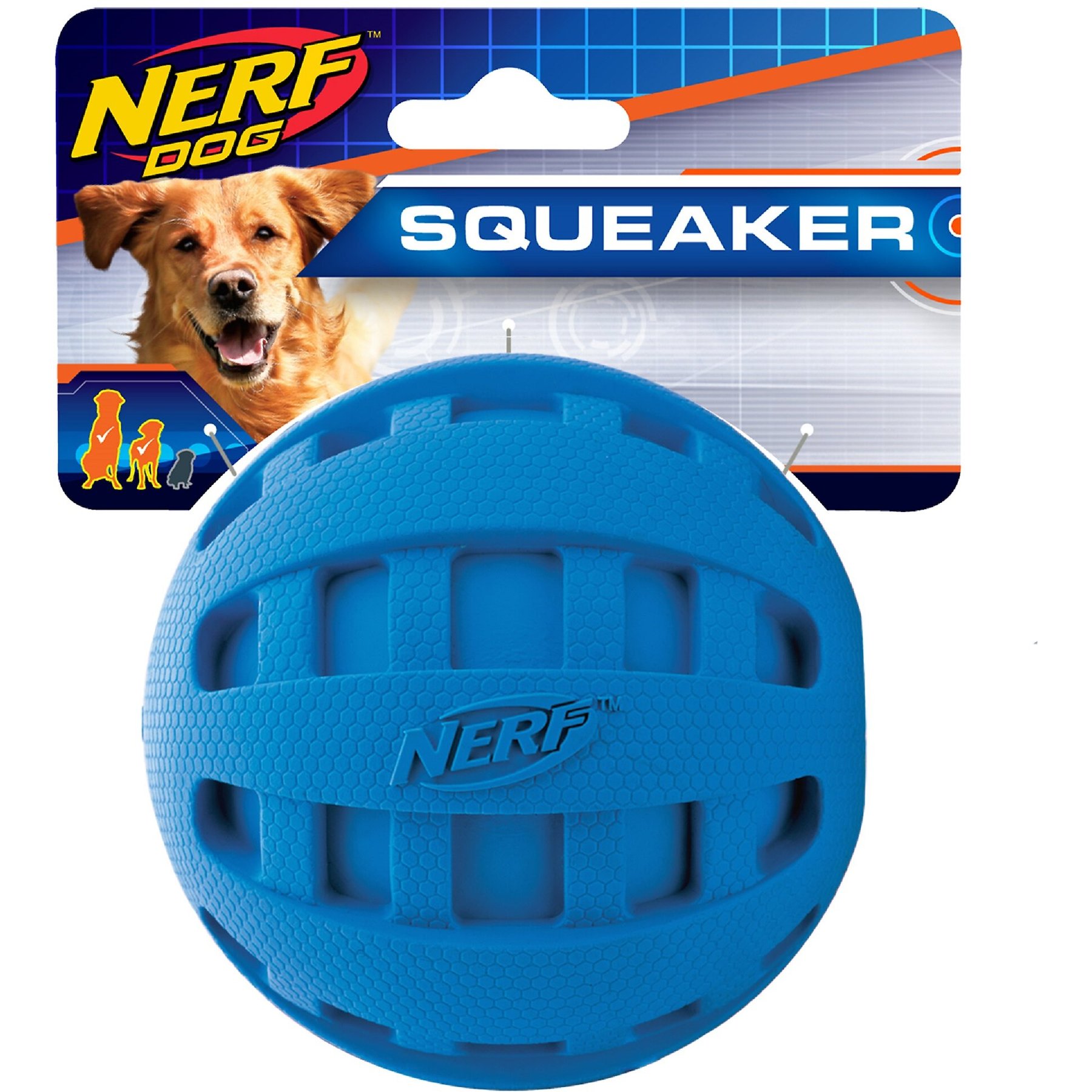 Nerf Dog Checker Squeak Ball Blue 4 Inch