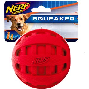 Nerf Dog Squeaker Checker Ball Dog Toy, 4-in, Red