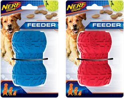 Nerf Dog Feeder Tire Dog Toy, Blue/Red, 2 count