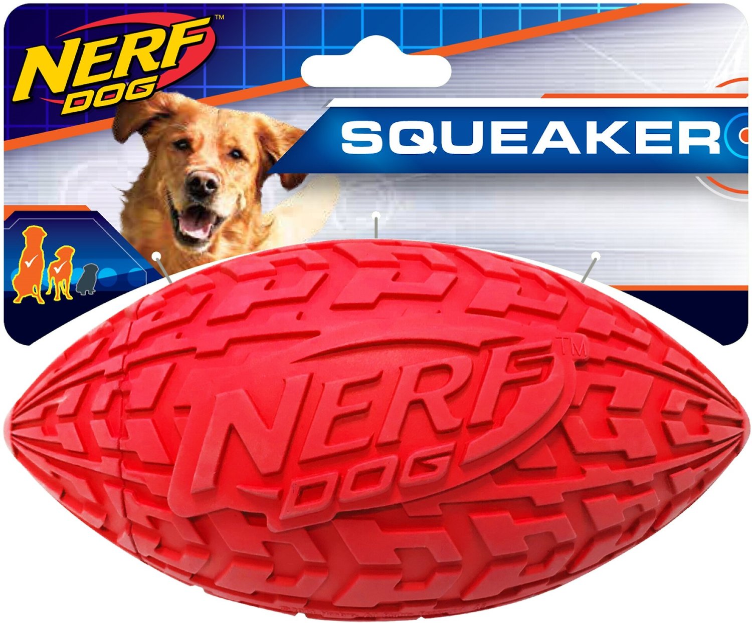 NERF DOG Squeaker Tire Football Dog Toy, Red
