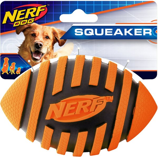 Nerf Dog Squeaker Spiral Football Dog Toy, Orange slide 1 of 3