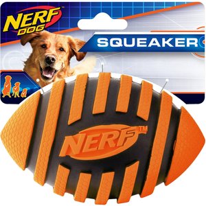 Nerf Dog Squeaker Spiral Football Dog Toy, Orange