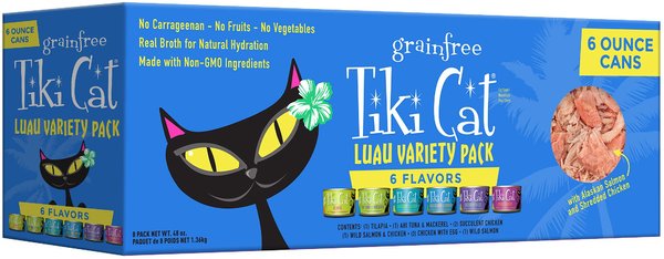 Tiki Cat Queen Emma Luau Variety Pack Grain-Free Canned Cat Food, 6-oz, case of 8 slide 1 of 9
