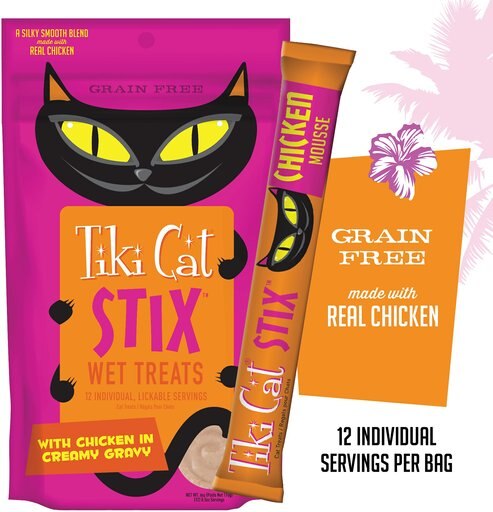 Tiki Cat Stix Chicken Grain-Free Cat Food Topper, 6-oz pouch, pack of 12