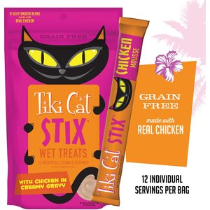 Tiki Cat Stix Chicken Grain-Free Cat Food Topper, 6-oz pouch, pack of 12