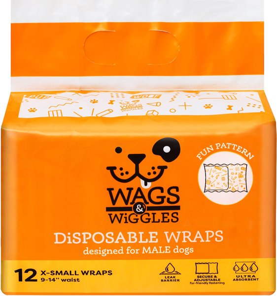 Wags & Wiggles Disposable Male Dog Wraps, Orange, X-Small: 9 to 14-in waist, 12 count slide 1 of 8