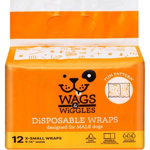 Wags & Wiggles Disposable Male Dog Wraps, Orange, X-Small: 9 to 14-in waist, 12 count