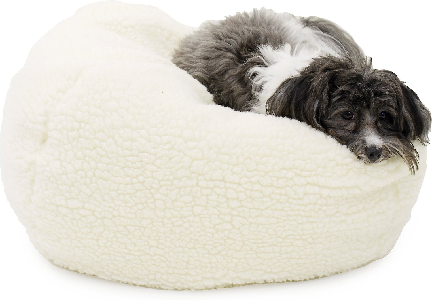Carolina Pet Sherpa Puff Ball Pillow Dog Bed with Removable Cover, Natural