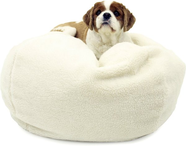 Carolina Pet Sherpa Puff Ball Pillow Dog Bed with Removable Cover Natural Large