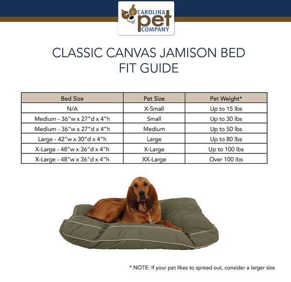 Carolina Pet Classic Canvas Jamison Pillow Dog Bed with Removable Cover