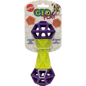 Ethical Pet Geo Play Dual Textured Dumbbell Squeaky Dog Chew Toy, Color Varies, 3.25-in