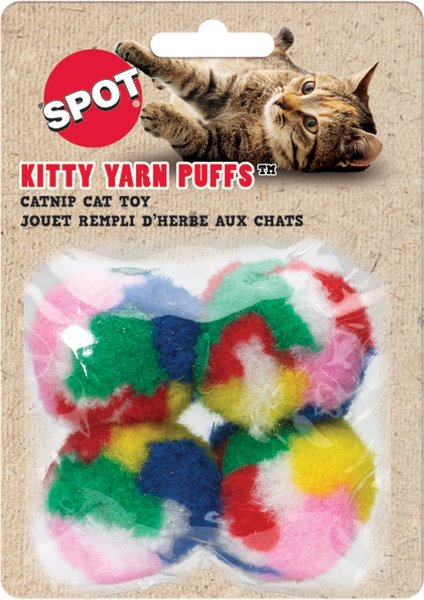 Ethical Pet Kitty Yarn Puffs Small Balls Cat Toy with Catnip Color Varies 1.5 in 4 count