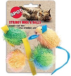 Ethical Pet Stringy Mice & Ball Cat Toy with Catnip, 2-in, 4 pack