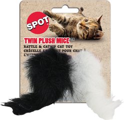 Ethical Pet Twin Miami Mice Plush Cat Toys, Black & White, 4.5-in, 2 pack