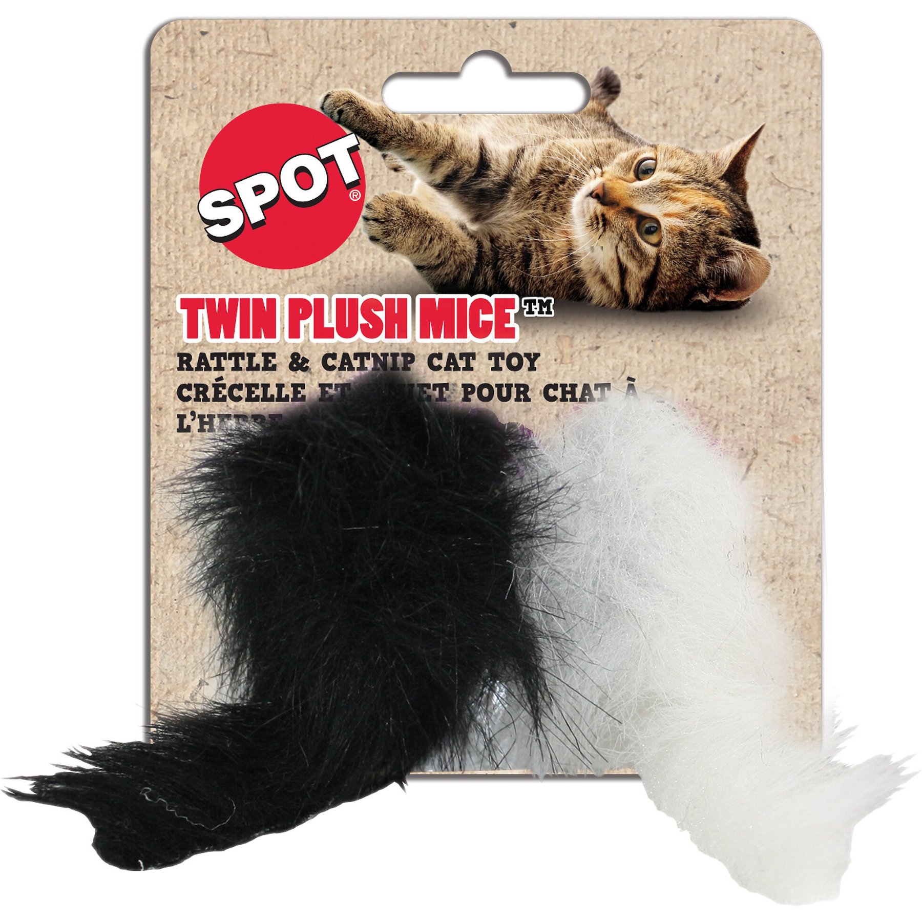 Ethical Pet Twin Miami Mice Plush Cat Toys, Black & White, 4.5-in, 2 pack
