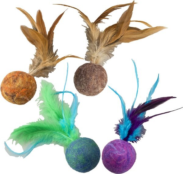 Discontinued ETHICAL PET Wuggles Wool Ball & Feathers Cat Toy, Color