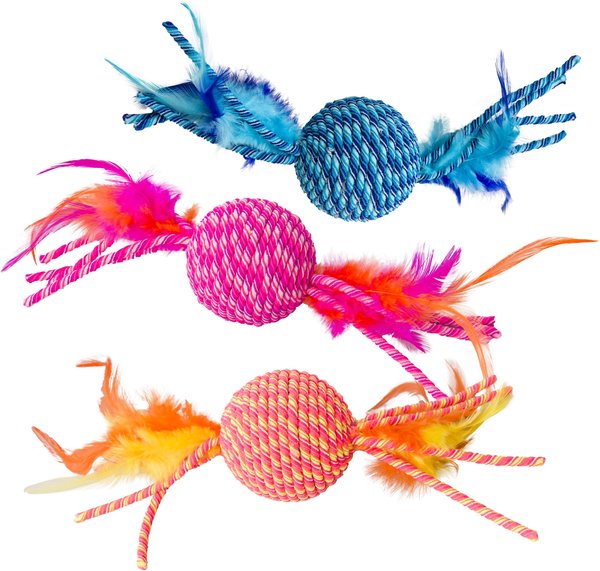 Ethical Pet Elasteeez Ball & Feathers Cat Toy, Color Varies slide 1 of 1