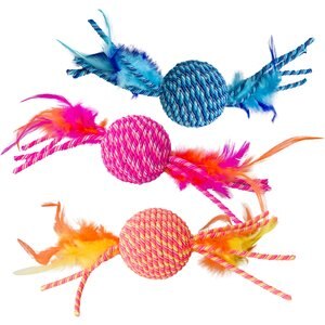 Ethical Pet Elasteeez Ball & Feathers Cat Toy, Color Varies