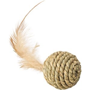 Ethical Pet Seagrass Ball & Feathers Cat Toy, Tan