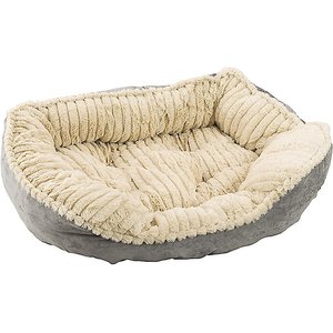 Ethical Pet Sleep Zone Carved Plush Bolster Cat & Dog Bed, Gray, 26-in