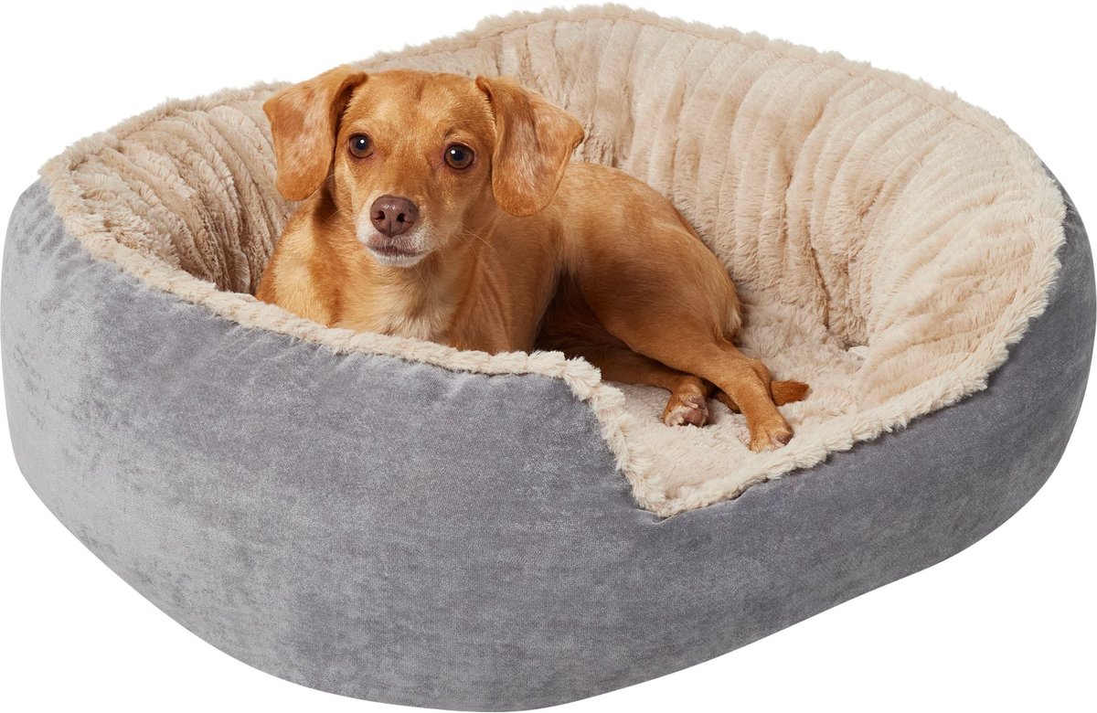 Ethical Pet Sleep Zone Carved Plush Bolster Cat & Dog Bed, Gray, 26-in 