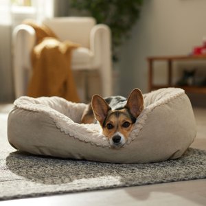 Ethical Pet Sleep Zone Carved Plush Bolster Cat & Dog Bed, Tan, 32-in