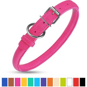 CollarDirect Rolled Leather Dog Collar, Pink, Small: 9 to 11-in neck, 3/8-in wide