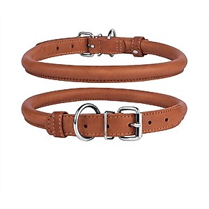 CollarDirect Rolled Leather Dog Collar, Brown, Large: 14 to 16-in neck, 1/2-in wide