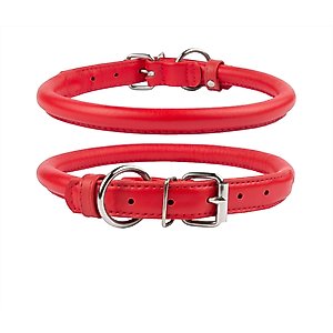 CollarDirect Rolled Leather Dog Collar, Red, Small: 9 to 11-in neck, 3/8-in wide