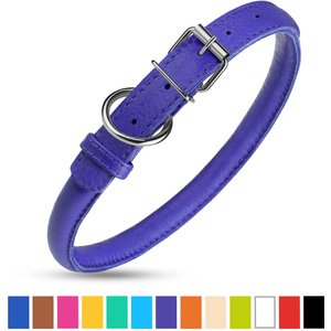 CollarDirect Rolled Leather Dog Collar, Purple, X-Large: 16 to 18-in neck, 9/16-in wide