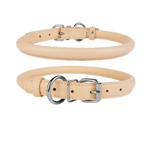 CollarDirect Rolled Leather Dog Collar, Beige, Large: 14 to 16-in neck, 1/2-in wide