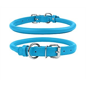 CollarDirect Rolled Leather Dog Collar, Blue, Medium: 12 to 14-in neck, 1/2-in wide