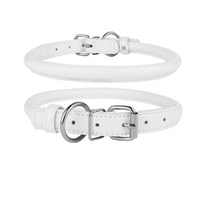 CollarDirect Rolled Leather Dog Collar, White, Medium: 12 to 14-in neck, 1/2-in wide