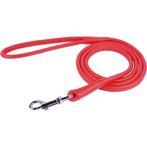 CollarDirect Rolled Leather Dog Leash, Red, Small: 6-ft long, 1/4-in wide