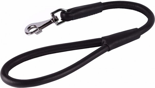 CollarDirect Short Traffic Rolled Leather Dog Leash, Black, Large: 1.75-ft long, 1/2-in wide slide 1 of 3