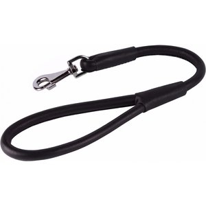 CollarDirect Short Traffic Rolled Leather Dog Leash, Black, Large: 1.75-ft long, 1/2-in wide