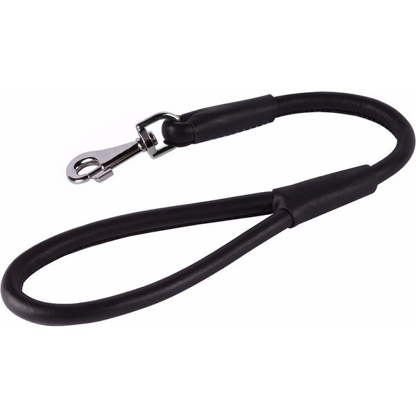 DOGS MY LOVE Braided Leather Short Dog Leash, Black, 1ft long, 1in