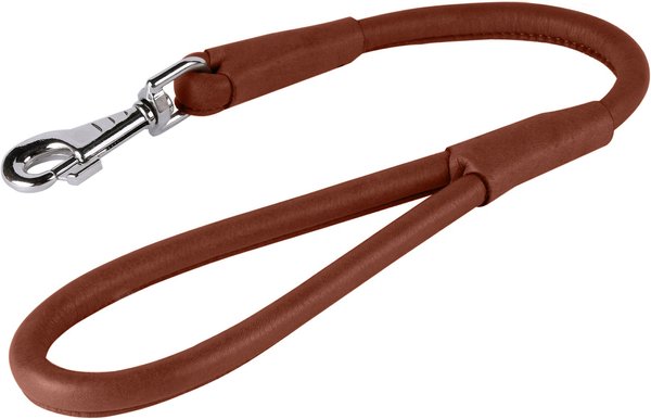 CollarDirect Short Traffic Rolled Leather Dog Leash, Brown, Large: 1.75-ft long, 1/2-in wide slide 1 of 3