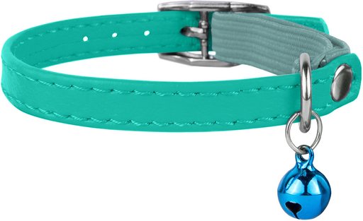 CollarDirect Leather Cat Collar with Bell, Mint Green, Medium: 9 to 11-in neck, 3/8-in wide