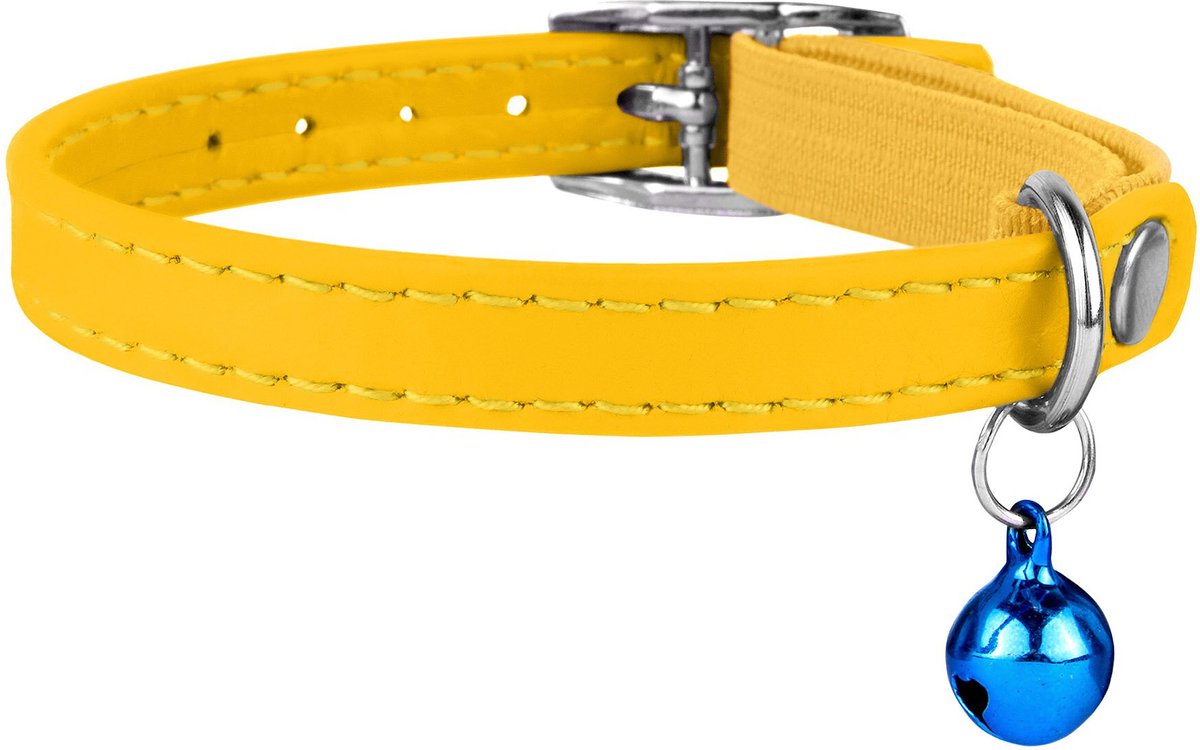 COLLARDIRECT Leather Cat Collar with Bell, Yellow, Small 6 to 7in