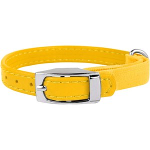 CollarDirect Leather Cat Collar with Bell, Yellow, Medium: 9 to 11-in neck, 3/8-in wide
