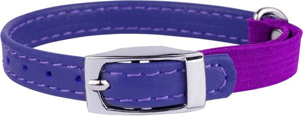 CollarDirect Leather Cat Collar with Bell, Purple, Small: 6 to 7-in neck, 3/8-in wide slide 1 of 3
