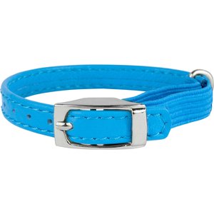 CollarDirect Leather Cat Collar with Bell, Blue, Small: 6 to 7-in neck, 3/8-in wide