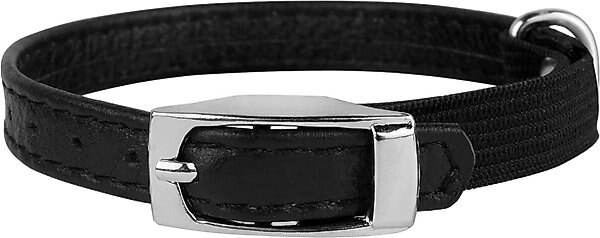 CollarDirect Leather Cat Collar with Bell, Black, Small: 6 to 7-in neck, 3/8-in wide slide 1 of 3