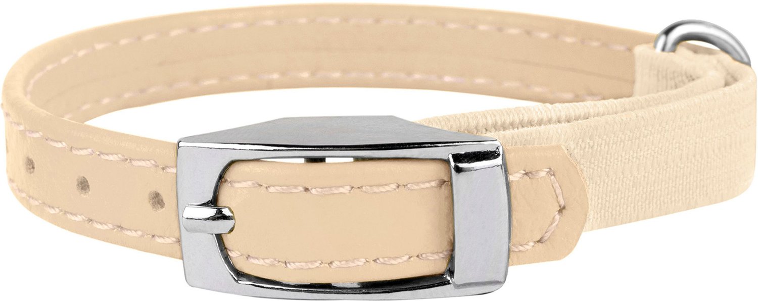 COLLARDIRECT Leather Cat Collar with Bell, Beige, Small 6 to 7in neck