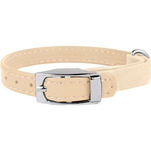CollarDirect Leather Cat Collar with Bell, Beige, Small: 6 to 7-in neck, 3/8-in wide