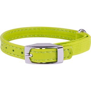 CollarDirect Leather Cat Collar with Bell, Lime Green, Small: 6 to 7-in neck, 3/8-in wide