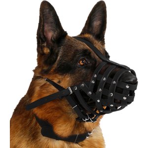 CollarDirect Leather German Shepherd & Doberman Dog Muzzle, Black, Medium
