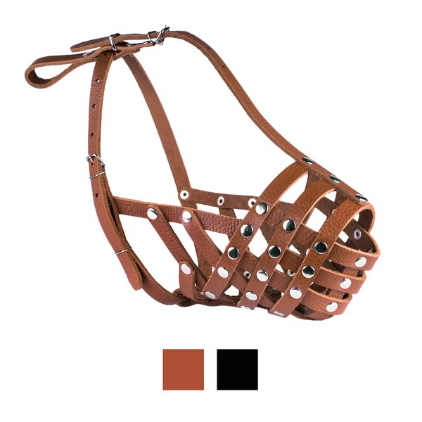 CollarDirect Leather Basket Dog Muzzle for Pitbull, Brown slide 1 of 2