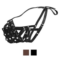 CollarDirect Leather Dog Muzzle for Boxer & Bulldog, Black